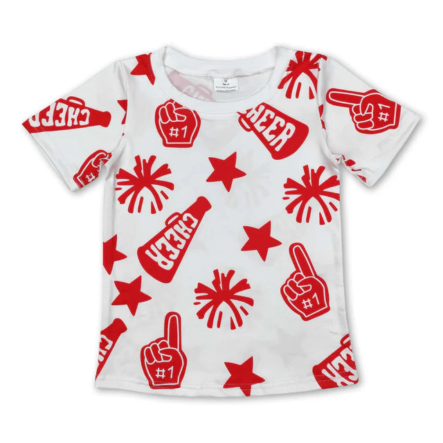 6.1 RTS NO MOQ （In stock）GT0940+GLK0141 Short sleeves cheer red kids girls team shirt with Red bow football  kids girls activewear skirt