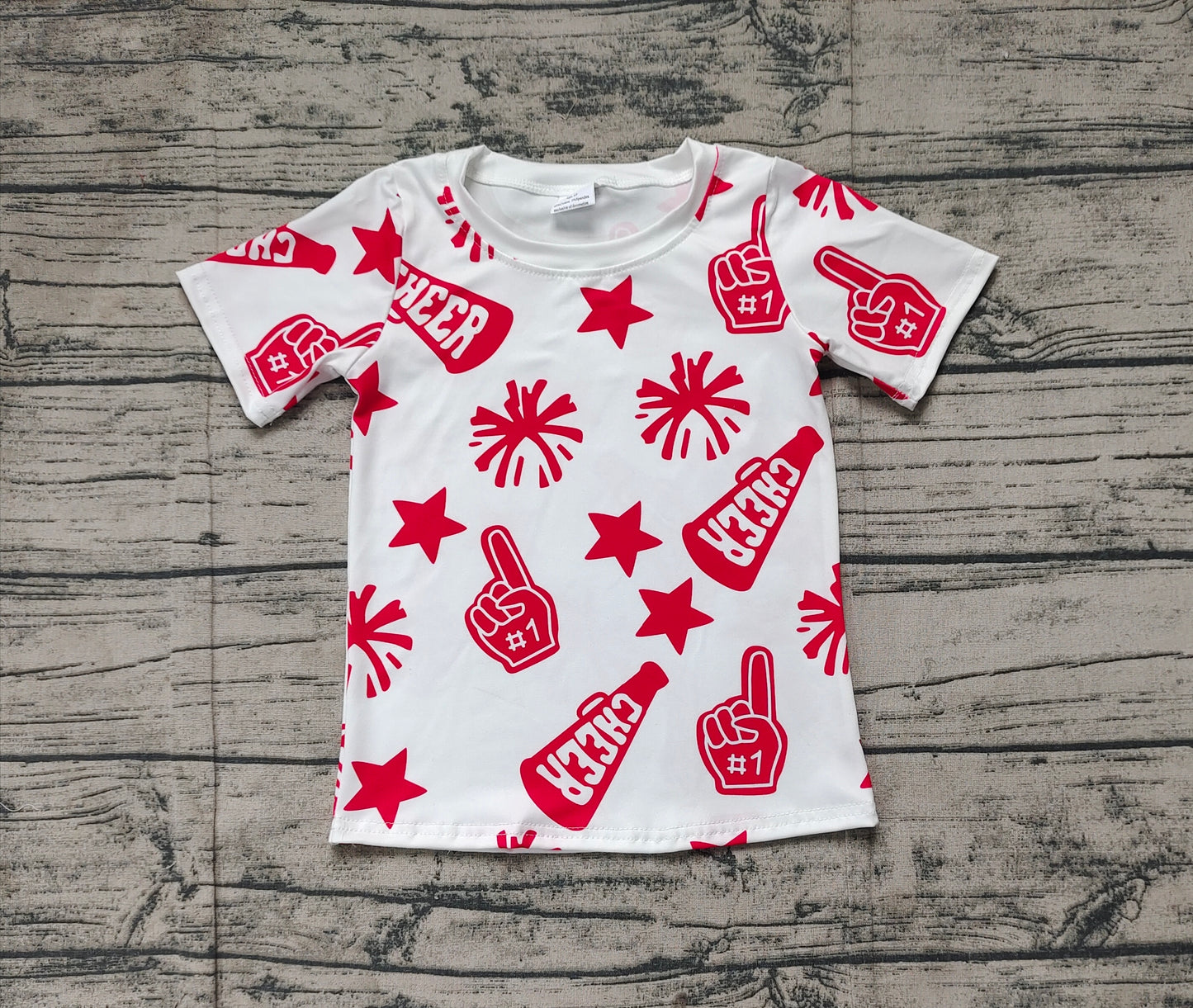 GT0940Red Short Sleeve Cheer Team Shirt for Kids Girls - Perfect for Sports Teams And Uniforms