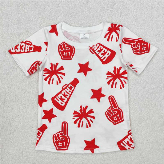 USA Warehouse (IN STOCK) GT0940 Red Short Sleeve Cheer Team Shirt for Kids Girls Perfect for Cheerleading