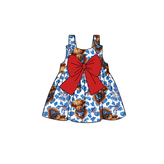 GT0948Straps highland cow firework kids girls 4th of july shirt