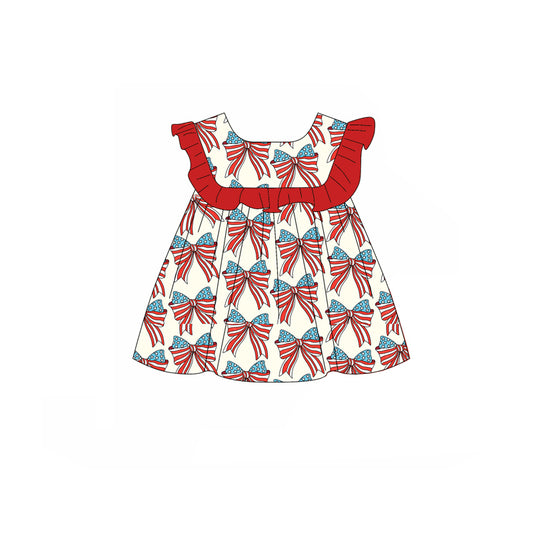 GT0949Red ruffle stars stripe bow kids girls 4th of july shirt