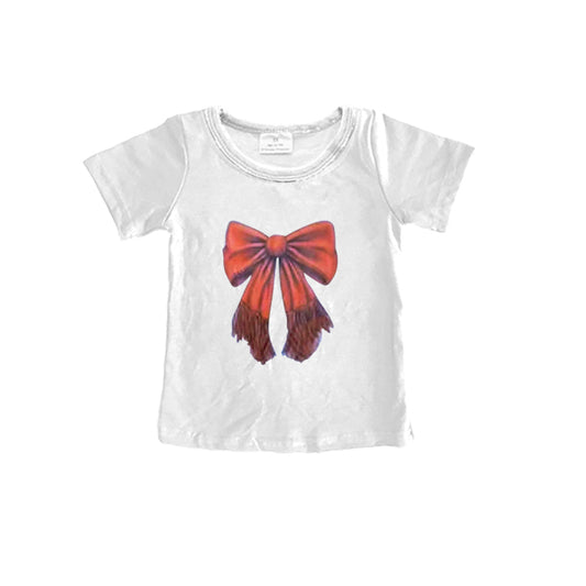 GT0950Baby Girls Summer Shirt Short Sleeves Brown Bow Detail Cute And Fashionable for Little Ones