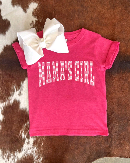 GT0952Summer Shirt Hot Pink Plaid Short Sleeves Mama's Girl Trendy Casual Top for Women