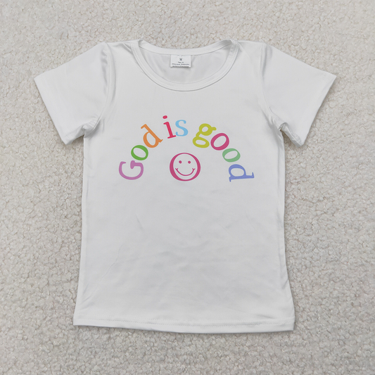 6.10  GT0958 RTS NO MOQ Baby Girls Summer Tops White short sleeves god is good smile girls shirt