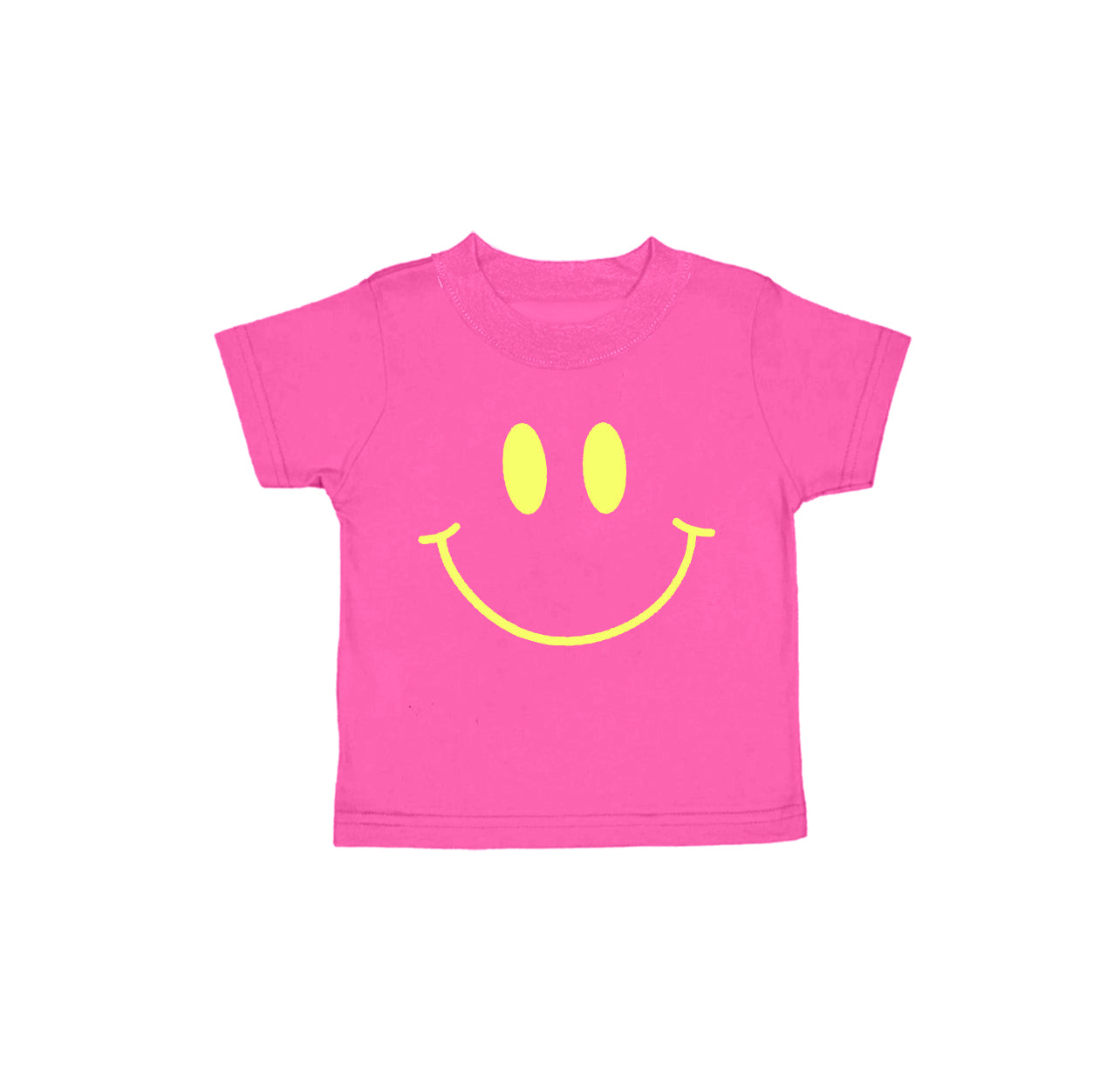 GT0959Smiley Face Hot Pink Short Sleeve Girls Summer Shirt Fun And Bright Kids' Top for Warm Weather