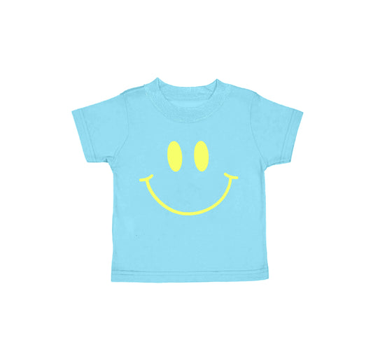GT0960Aqua Girls Summer Shirt with Smile Print Short Sleeve Casual Top for Kids