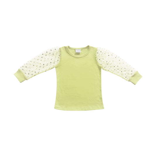 GT0962Kids Girls Long Sleeve Yellow Cotton Shirt Comfortable Breathable Casual Fashionable Top for Children