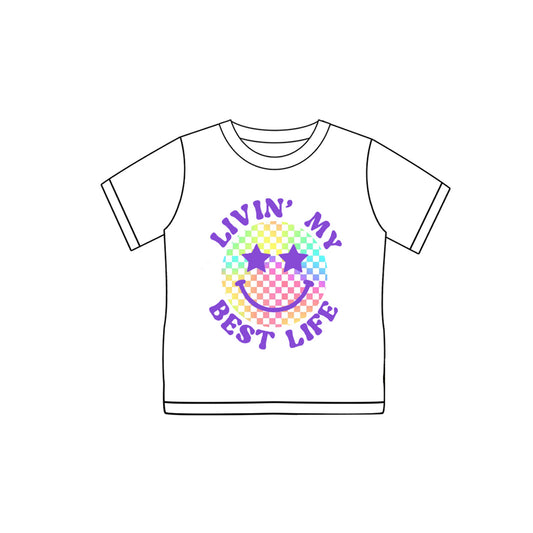 GT0965 Pre order  Baby Girls Short Sleeves Purple Colorful Plaid Smile Tee Shirts Top