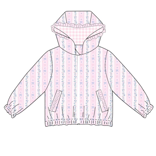 5.20  GT0976 Pre order Pink long sleeves floral bow kids girls hoodie