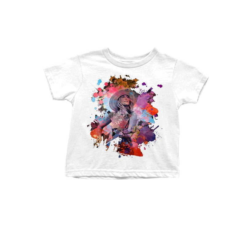 5.16  Pre order Girls White Short Sleeve Tie Dye Country Singer Shirt Casual Fashion Top for Kids