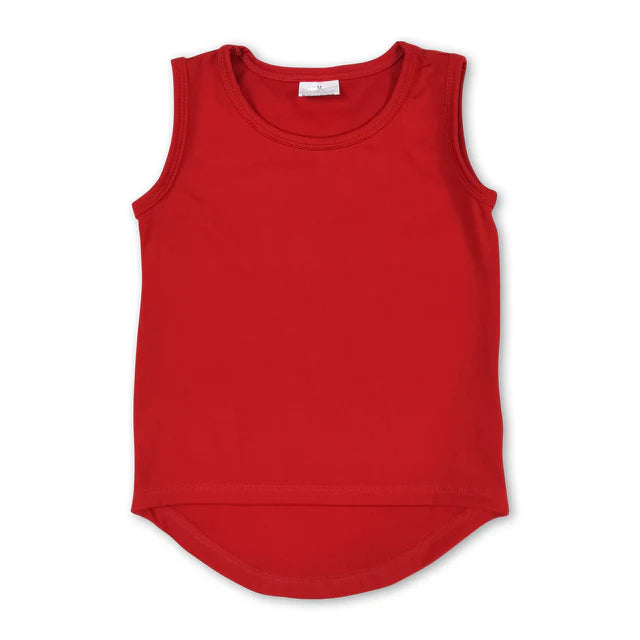 5.25 RTS NO MOQ （In stock）GT0981+SS0544 Red sleeveless kids girls activewear top with activewear summer yoga shorts