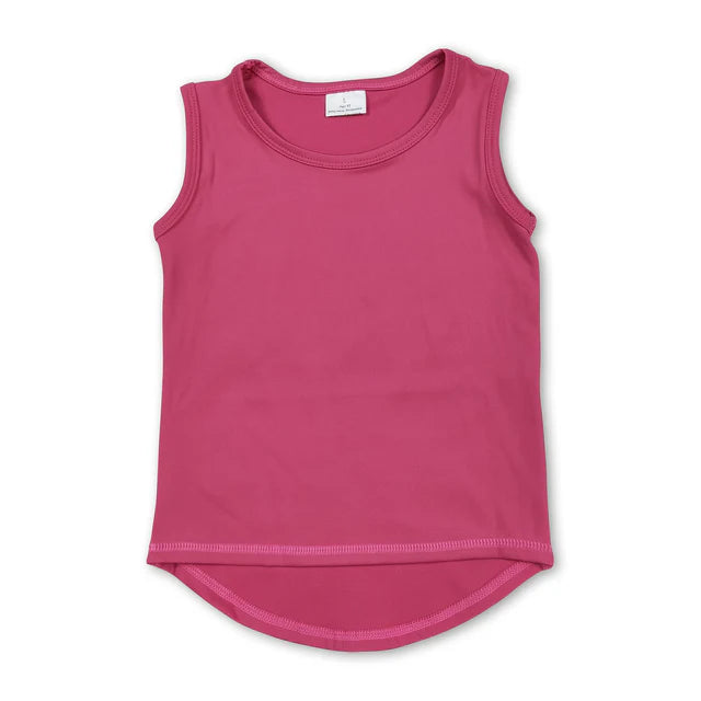 5.25 RTS NO MOQ （In stock）GT0982+SS0545 Hot pink sleeveless kids girls activewear top with activewear summer yoga shorts