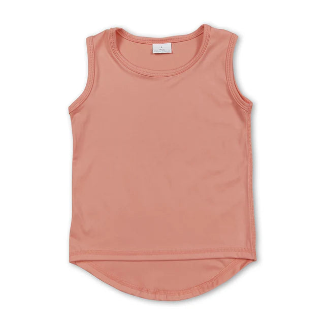 5.25 RTS NO MOQ （In stock）GT0984+SS0547 Peach sleeveless kids girls activewear top with activewear summer yoga shorts