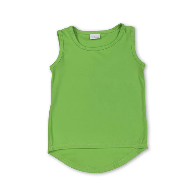 5.25 RTS NO MOQ （In stock）GT0985+SS0548 Green sleeveless kids girls activewear top with activewear summer yoga shorts