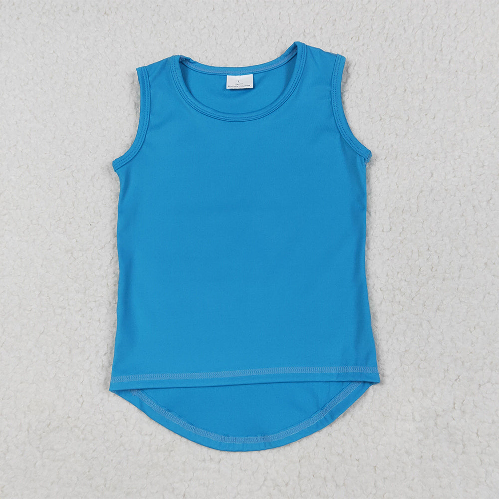 6.25  GT0986 RTS NO MOQ Baby Girls Summer Yoga Tops Baby Girls Blue Sleeveless Vests Top