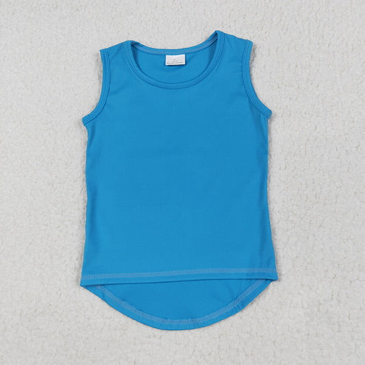 6.25  GT0986 RTS NO MOQ Baby Girls Summer Yoga Tops Baby Girls Blue Sleeveless Vests Top