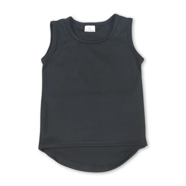 5.25 RTS NO MOQ （In stock）GT0987+SS0551 Black sleeveless kids girls activewear top with activewear summer yoga shorts