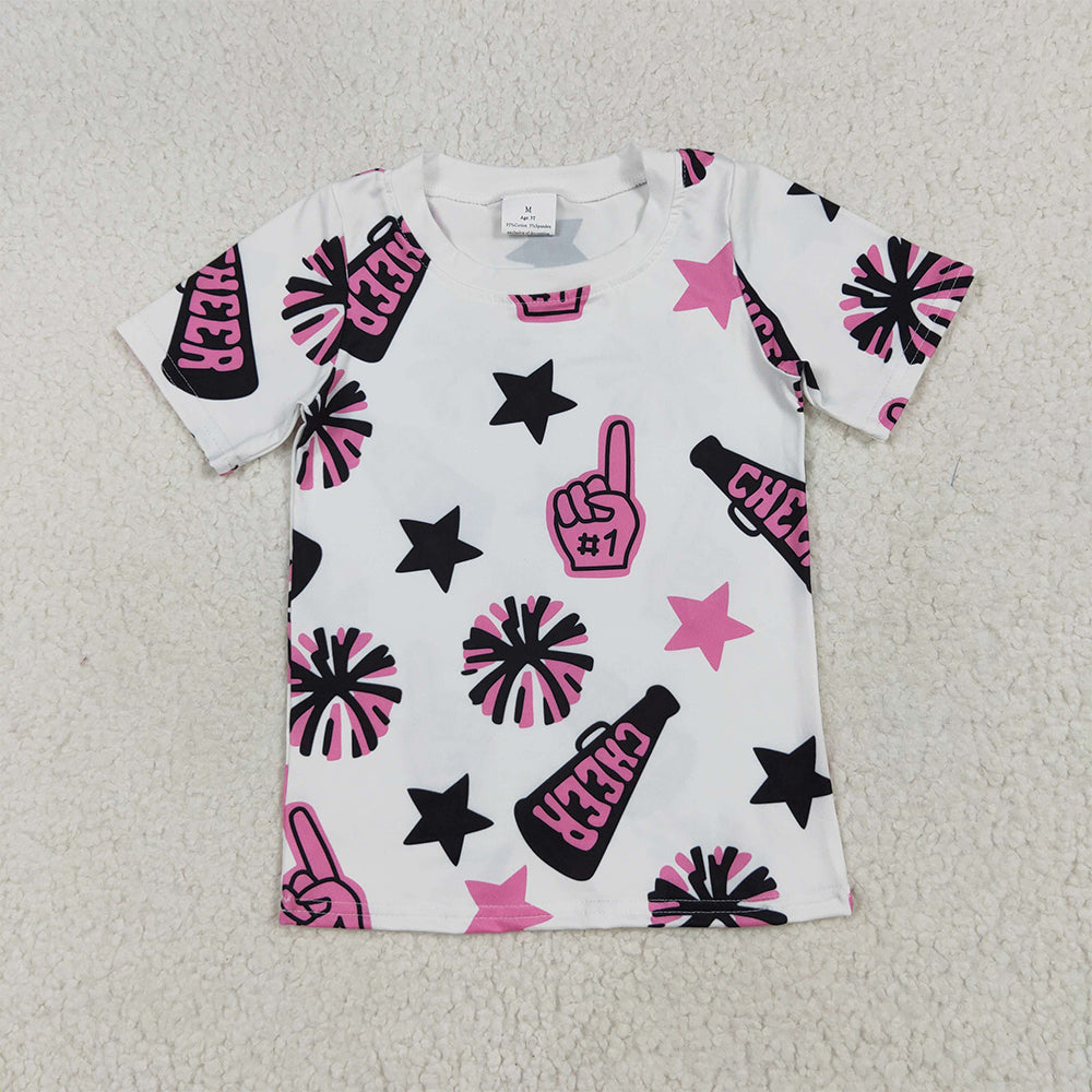 USA Shop (in stock) GT0994RTS NO MOQ  Baby Girls Summer Tops  toddler girl clothes cheer short Sleeve Top