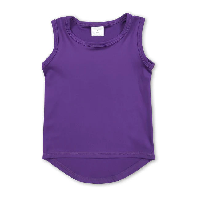 5.25 RTS NO MOQ （In stock）GT0996+SS0602 Purple sleeveless kids girls activewear top with activewear summer yoga shorts