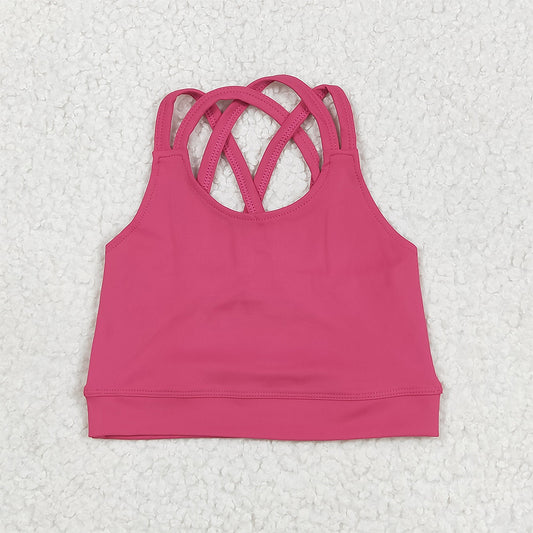 7.05 GT1010RTS NO MOQ Baby Girls Summer Yoga Tops Baby Girls Hot Pink Strap Yoga Vest Top
