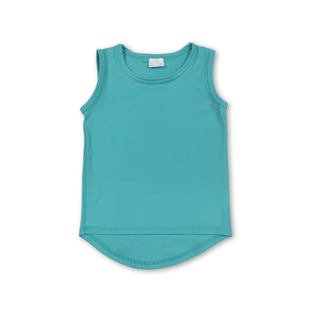 5.25 RTS NO MOQ （In stock）GT1018+SS0553 Teal sleeveless kids girls activewear top with activewear summer yoga shorts