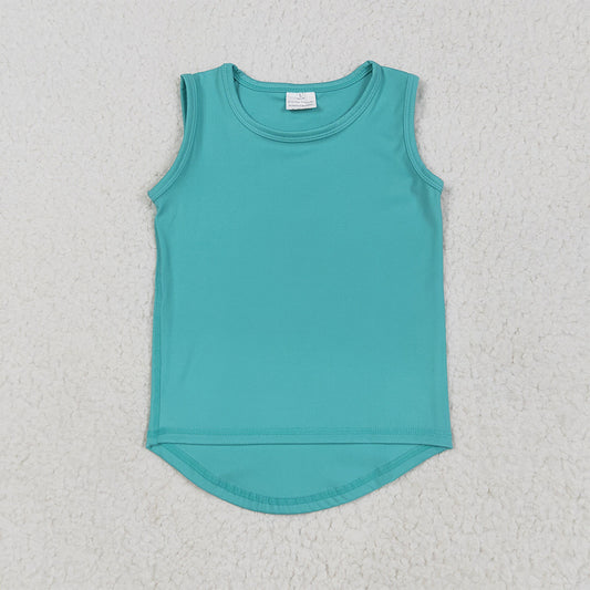7.02 GT1018 RTS NO MOQ Baby Girls Summer Yoga Tops  Baby Girls Aqua Sleeveless Yoga Tee Shirts Vest