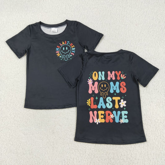 RTS NO MOQ （In stock）GT1026 Baby Girls Summer Tops Baby Boys Black Smiles On My Moms Last Nerve Tee Shirts Top