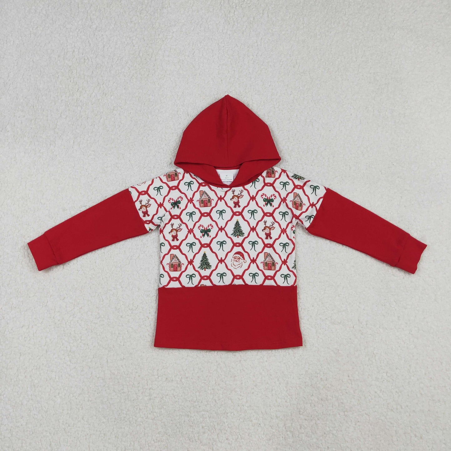 RTS NO MOQ （In stock）GT1042 Baby Girls Long Sleeve Tops Red Christmas Bows Gingerbread Trees Santa Hoodies Tops