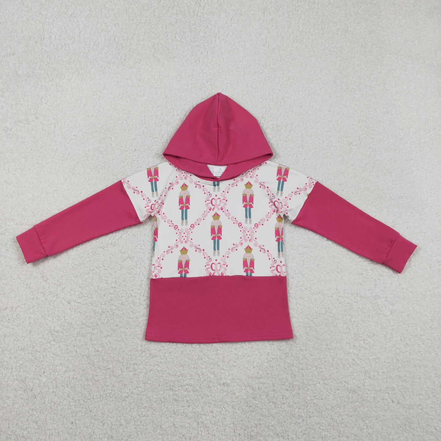 11.24 RTS NO MOQ （In stock）GT1043 Baby Girls Pink Long Sleeves Bows Soldiers Checked Christmas Hoodies Top