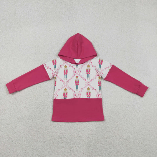 11.24 RTS NO MOQ （In stock）GT1043 Baby Girls Pink Long Sleeves Bows Soldiers Checked Christmas Hoodies Top
