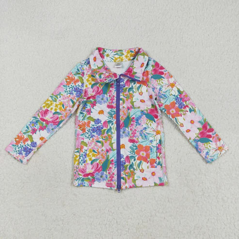 9.27 RTS Sibling Baby Girls Flowers Bows Pockets Zipper Yoga Active Pullovers Top