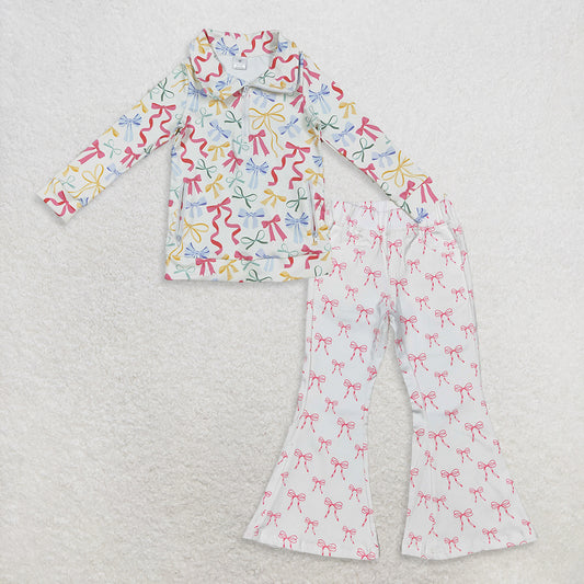 9.19 RTS NO MOQ （In stock）GT1065 + P0732 Baby Girls Zipper Yoga Active Pullovers Top Denim Flare Pants Jeans