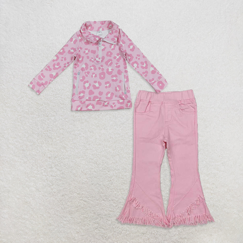 9.17 RTS NO MOQ （In stock）GT1070 +P0463 Baby Girls Yoga Activite Jackets Top Ruffle Denim Jeans