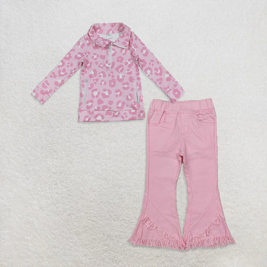 9.17 RTS NO MOQ （In stock）GT1070 +P0463 Baby Girls Yoga Activite Jackets Top Ruffle Denim Jeans