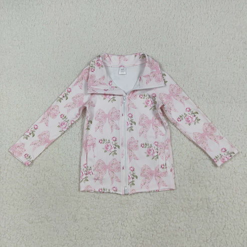 9.27 RTS Sibling Baby Girls Flowers Bows Pockets Zipper Yoga Active Pullovers Top