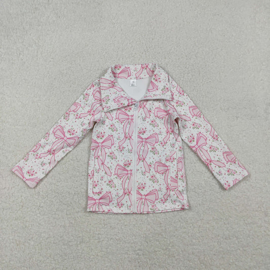 10.28 RTS NO MOQ （In stock）GT1082 Baby Girls Long Sleeve Tops Baby Girls Pink Floral Bows Plaid Zipper Pockets Yoga Active Jackets Top