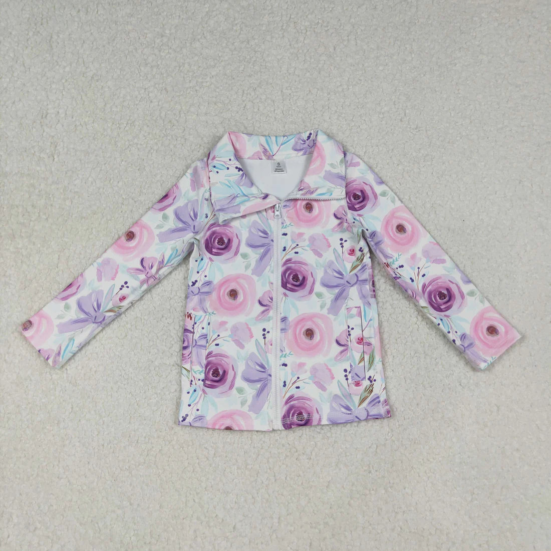 12.3 RST Sibling Baby Girls Flowers Bows Pockets Zipper Yoga Active Jackets Top