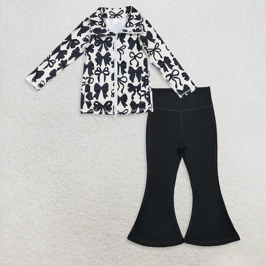 9.19 RTS NO MOQ （In stock）GT1084  +  P0578 Baby Girls Yoga Active Jackets Tops Bell Bottom Pants