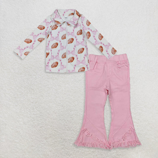 9.19 RTS NO MOQ （In stock）GT1088 +    P0463 Baby Girls Yoga Active Jackets Tops Ruffle Denim Jeans