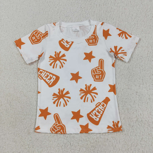 RTS NO MOQ （In stock）GT1090  Baby Girls Summer Tops Baby Girls Short Sleeves Cheer Stars Team Tee Shirts Top
