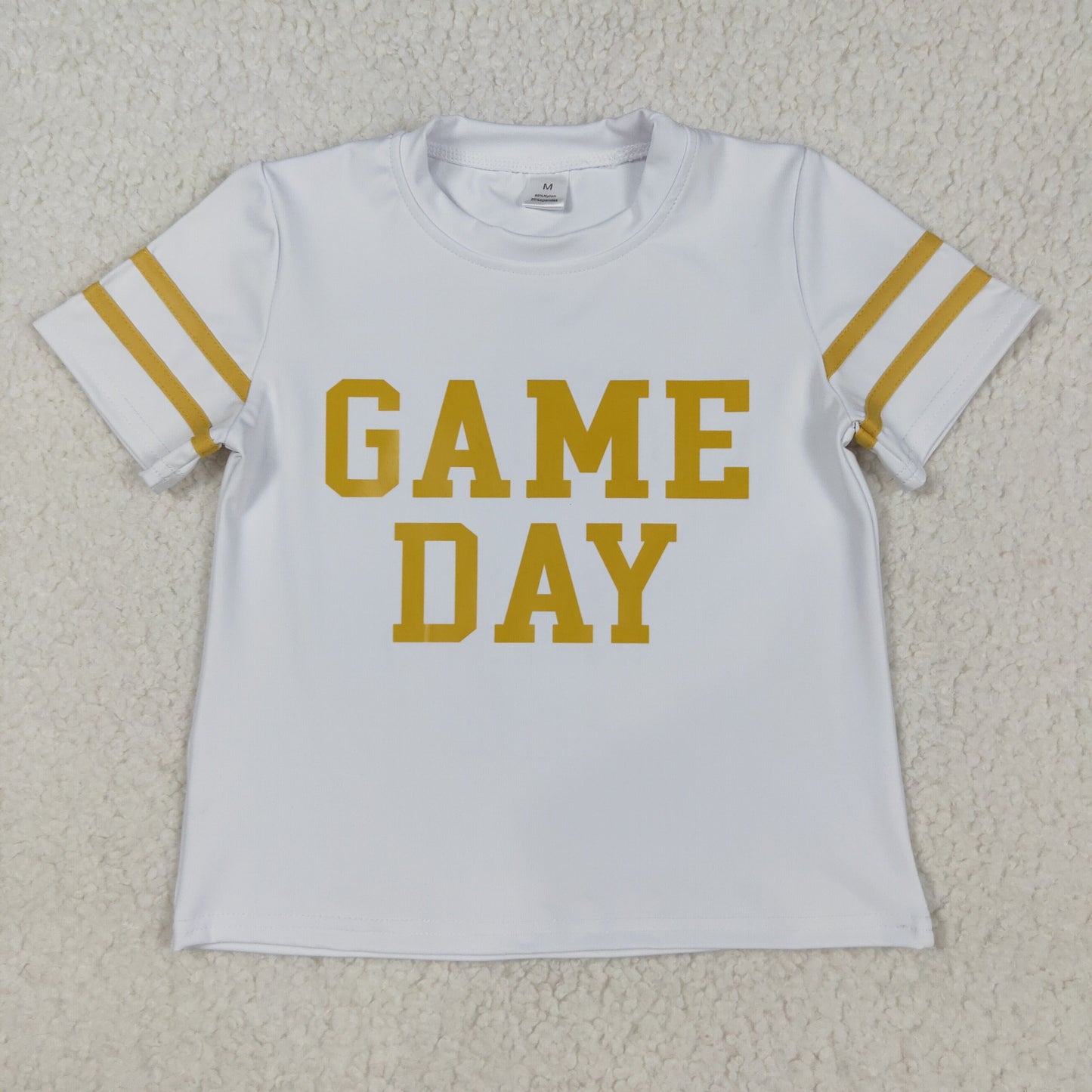 RTS NO MOQ （In stock）GT1101 Baby Girls Summer Tops Baby Girls Vinyl Yellow Game Day Yoga Active Team Tee Shirts Top