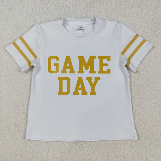 RTS NO MOQ （In stock）GT1101 Baby Girls Summer Tops Baby Girls Vinyl Yellow Game Day Yoga Active Team Tee Shirts Top