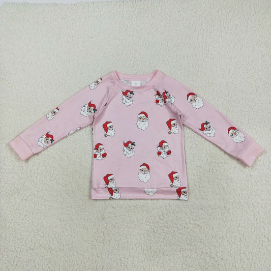 8.23 RTS NO MOQ （In stock）GT1111 Baby Girls Long Sleeve Tops Baby Girls Pink Santa Snowflake Christmas Tee Shirts Top