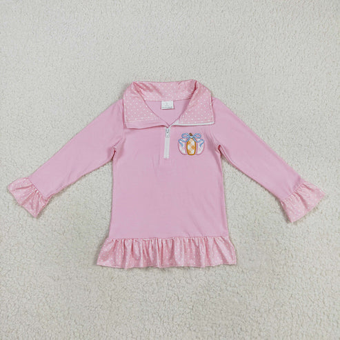9.29 RTS Sibling Embroidery Pumpkins Baby Girls Boys Zipper Fall Pullover Tops