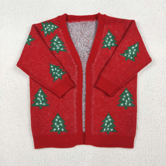 RTS NO MOQ （In stock） GT1114 Baby Girls Long Sleeve Tops Baby Girls Red Christmas Tree Long Sleeve Sweaters