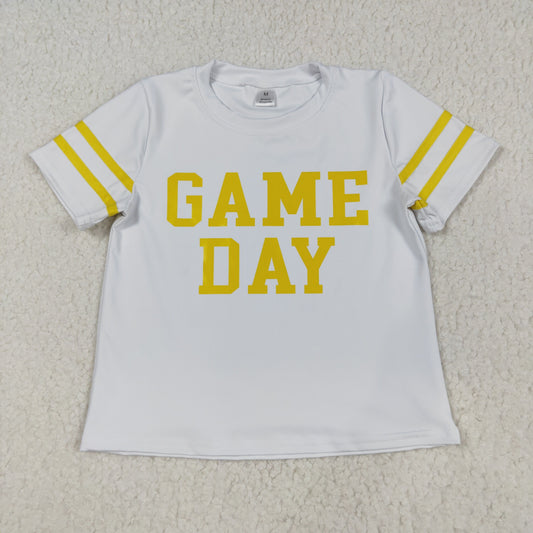 RTS NO MOQ （In stock）GT1115 Baby Girls Summer Tops Baby Girls Offst Print Yellow Game Day Yoga Active Tee Shirts