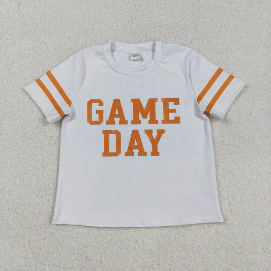 RTS NO MOQ （In stock）GT1116 Baby Girls Summer Tops White Orange Short Sleeve Game Day Activewear Top