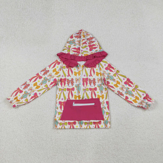RTS NO MOQ （In stock）GT1121 Baby Girls Long Sleeve Tops Long Sleeves Colorful Bows Stars Pockets Zipper Hoodies Top