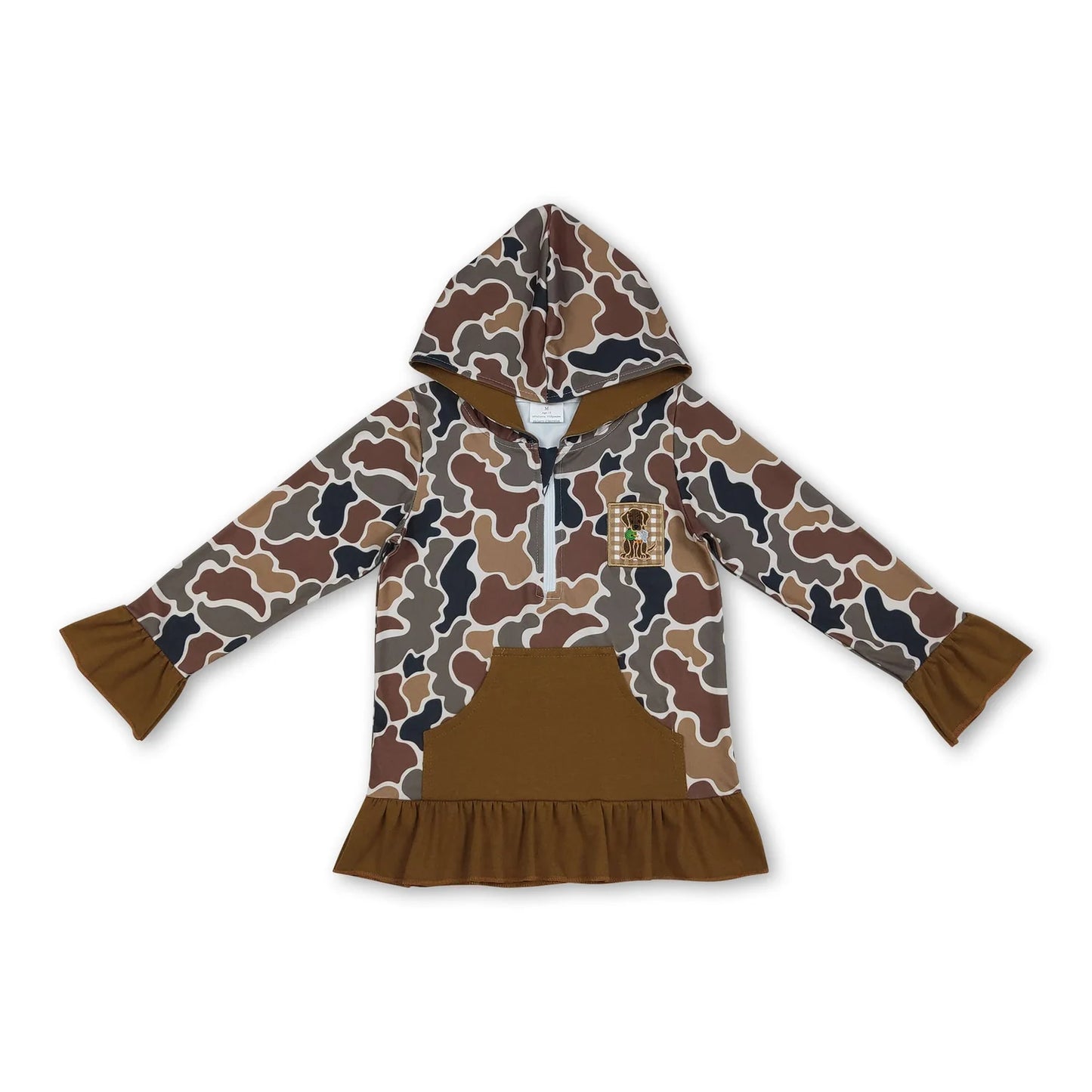 12.10 RST Sibling Baby Kids Brown Camo Embroidery Dog Duck Pocket Zip Hunting Hoodies Top