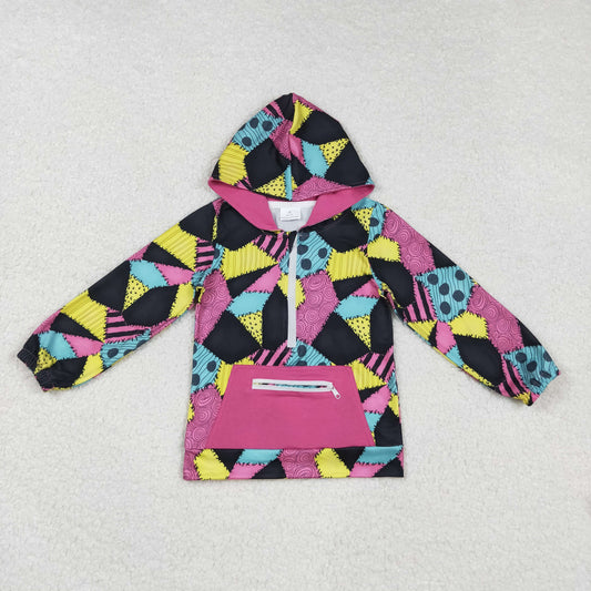 RTS NO MOQ （In stock）GT1137 Baby Girls Long Sleeve Tops Baby Girls Colorful Aztec Pocket Zipper Western Hoodies